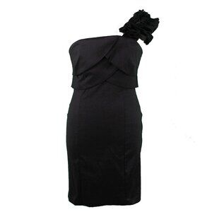 Snap Sz 14W Black Lined One Shoulder Ruffle Bodycon Polyester Nylon Dress